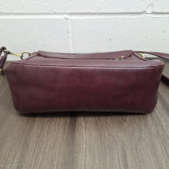 Joy Susan Burgundy Vegan Leather Crossbody Bag Faux Suede Flap Messenger Purse - Picture 15 of 15